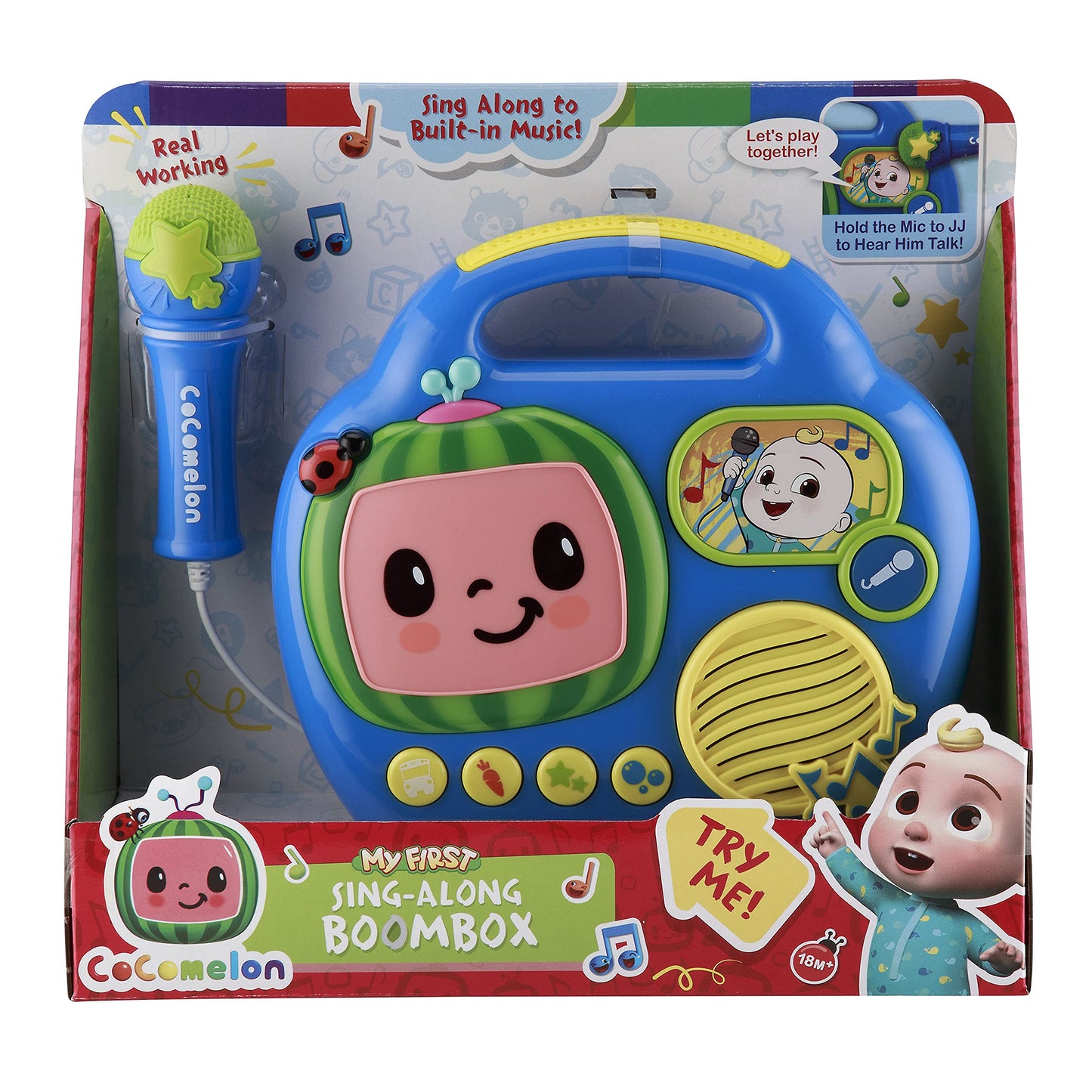 Kiddesigns Cocomelon My First Sing-Along Toddler Boombox With Built In Microphone