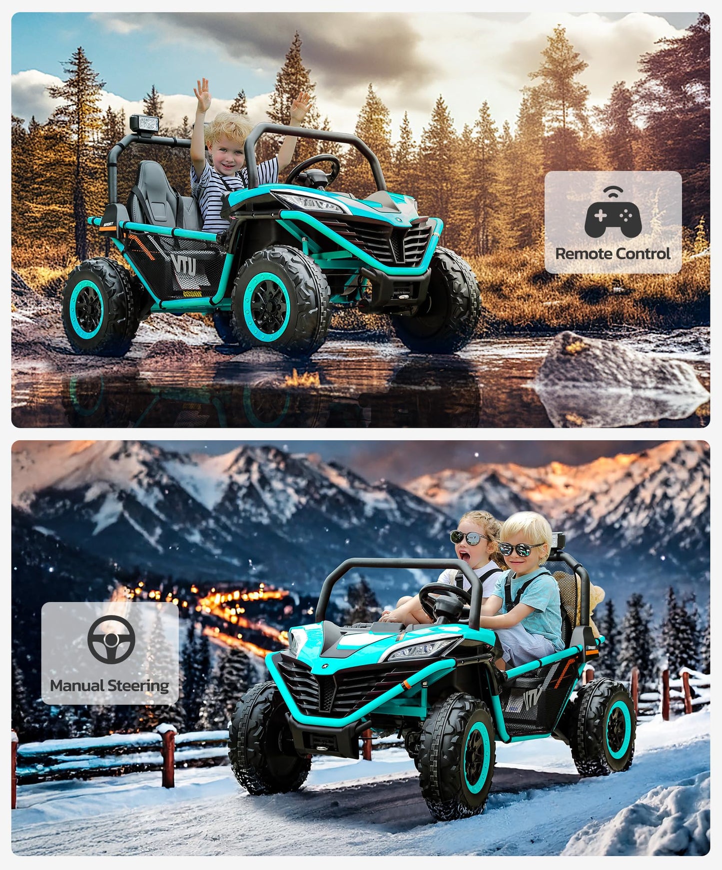 ELEMARA 24V 2 Seater Ride on Car for Kids,10AH 4WD Powered Ride on Toy for Big Kids,4.5MPH Large Side by Side Electric Vehicle w