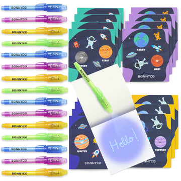 BONNYCO Invisible Ink Pen & Notebook Pack 16, Space Party Favors | Space Themed Party Favors for Kids Goodie Bags Stuffers Pinat