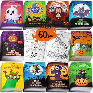 90shine 60PCS Halloween Coloring Books Party Favors for Kids - Hallowmas Trick or Treat Goodie Bag Stuffer Fillers Gifts Fun Act