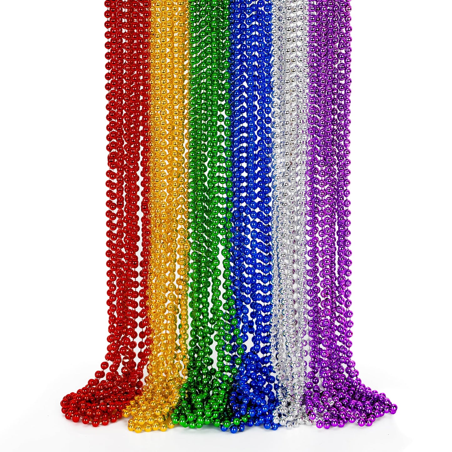 Mardi Gras Beads, 24PCS Metallic Colorful Bead Necklace Party Favors, 6 Kinds of 33'' Beaded Necklace Costume Women Men Stuff, F