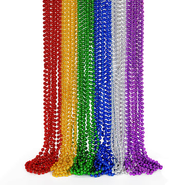 Mardi Gras Beads, 24PCS Metallic Colorful Bead Necklace Party Favors, 6 Kinds of 33'' Beaded Necklace Costume Women Men Stuff, F
