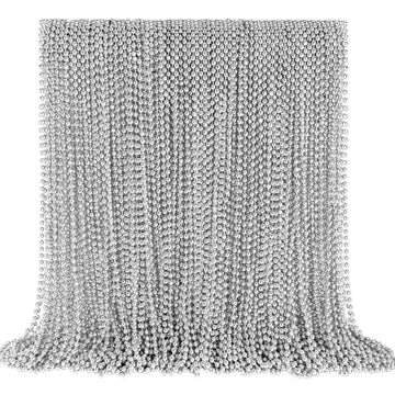 144 PCS Silver Bead Necklaces, Silver Mardi Gras Christmas Beads Necklaces, Patriotic Necklaces, 33 Inch Beaded Necklaces for Ma
