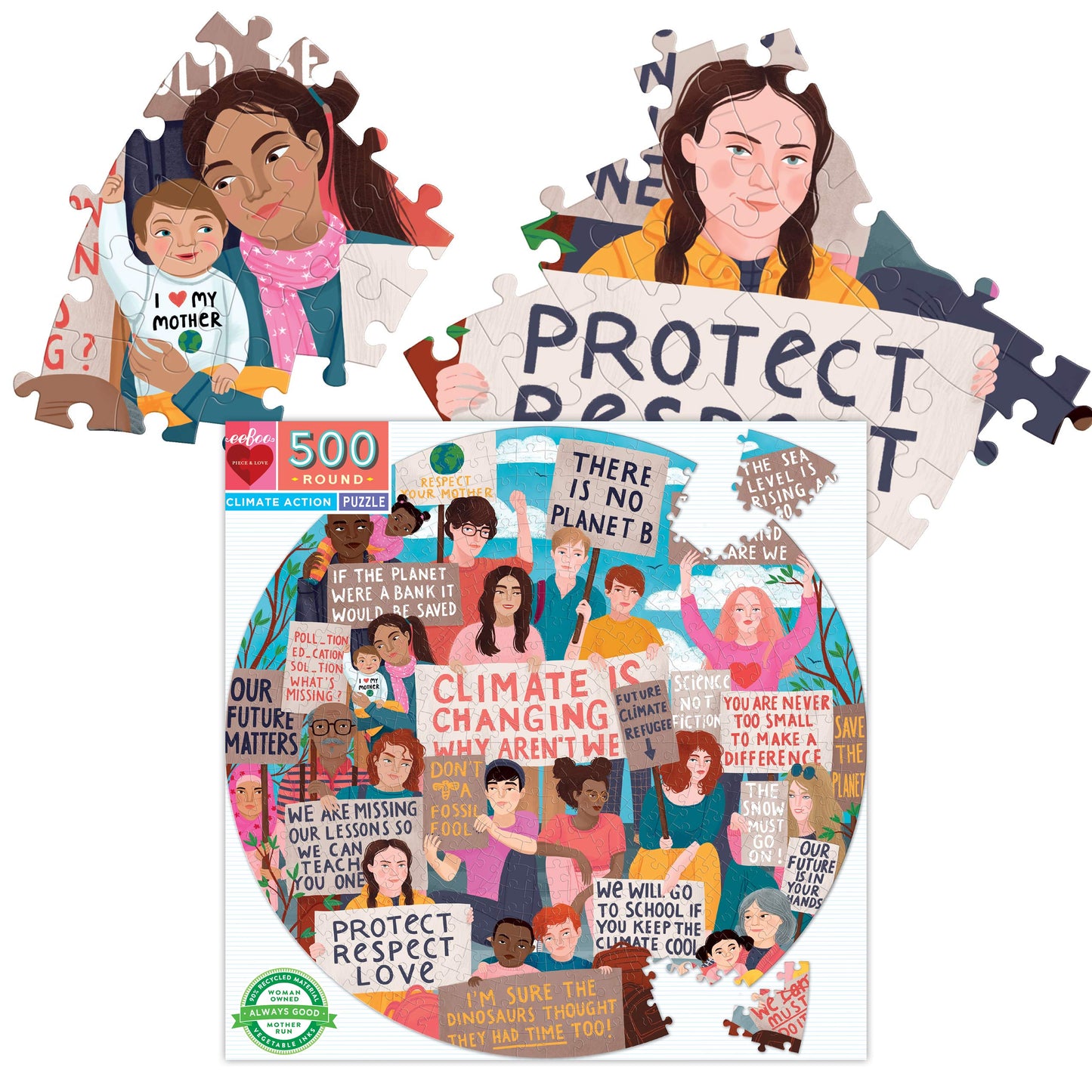eeBoo: Piece and Love Climate Action 500 Piece Round mature-themed Jigsaw Puzzle  Jigsaw Puzzle for mature-themeds and Families  Includes Glossy and Sturdy Pieces