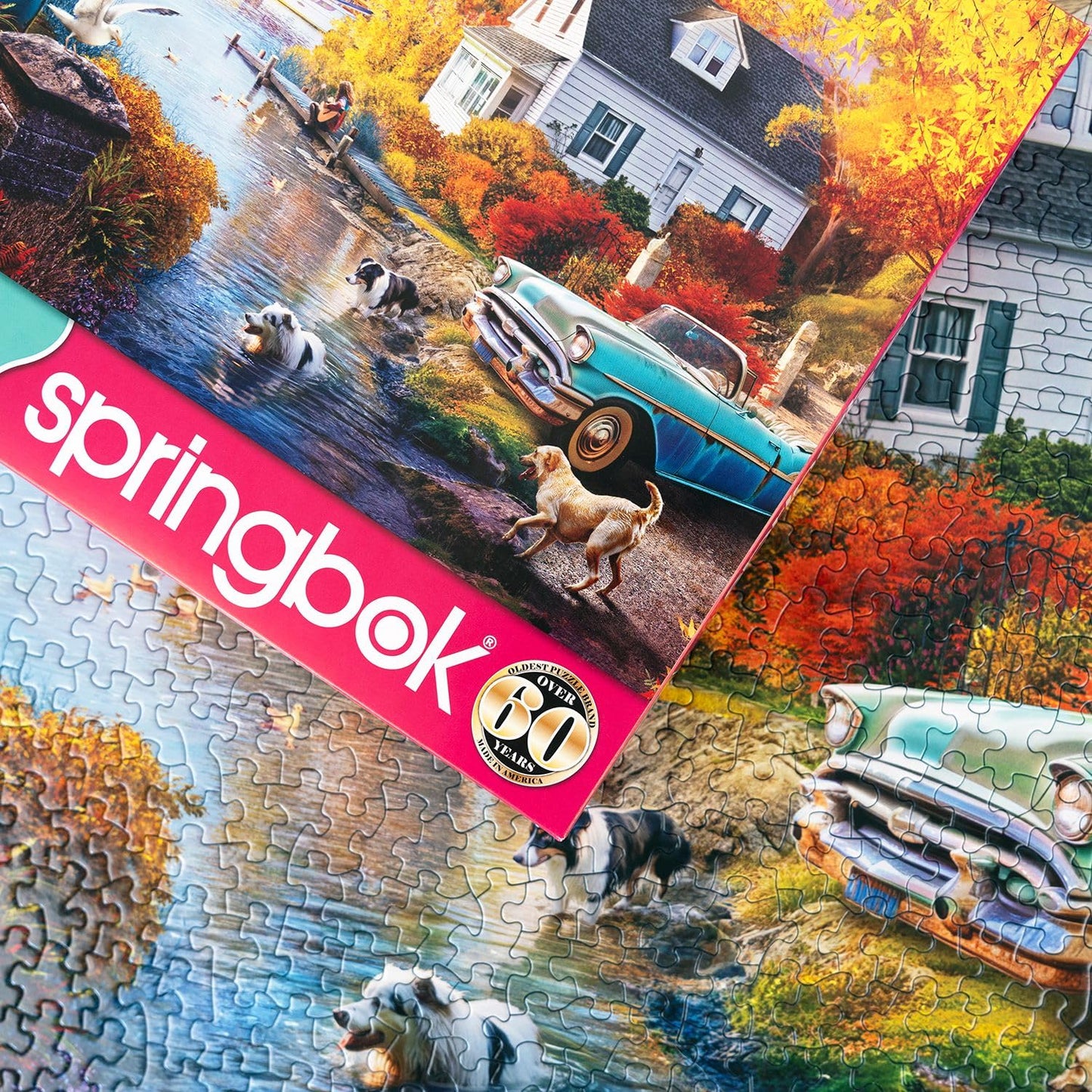 Springbok 1000 Piece Puzzle - Lakeside Fall Retreat, Teal, Cardboard, 24x30 inches, Model 33-11218