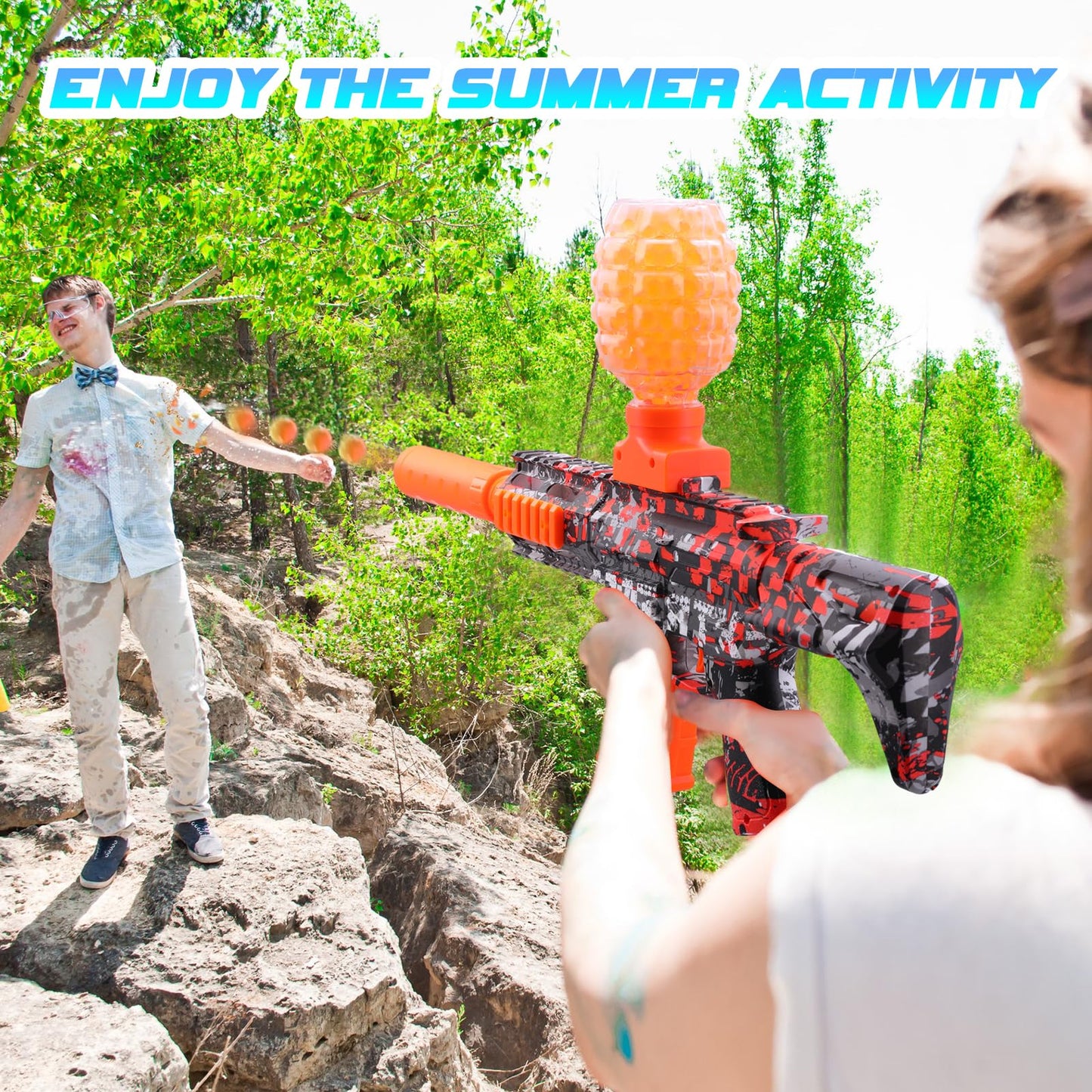 2 Pack Splatter Blasters, Full Auto Splat Blaster Toy Kits, 50000+, 10 Rs Per Seconds, 600 Hopper, Outdoor Team Game Activities