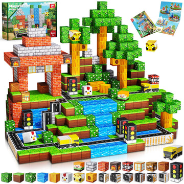 Magnetic Blocks - 150Pcs Magnetic Building Blocks Road Forest Magnetic Cubes - Magnetic Toys For Montessori Toddler Birthday Gif