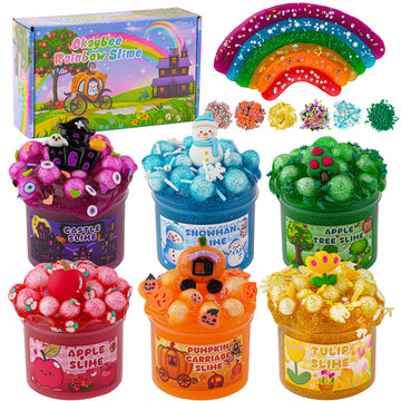 Okaybee 6 Pack Glitter Crunchy Slime Kit, Rainbow Slime For Kids, Christmas Stocking Stuffers, Slime Party Favors Sensory Toys,