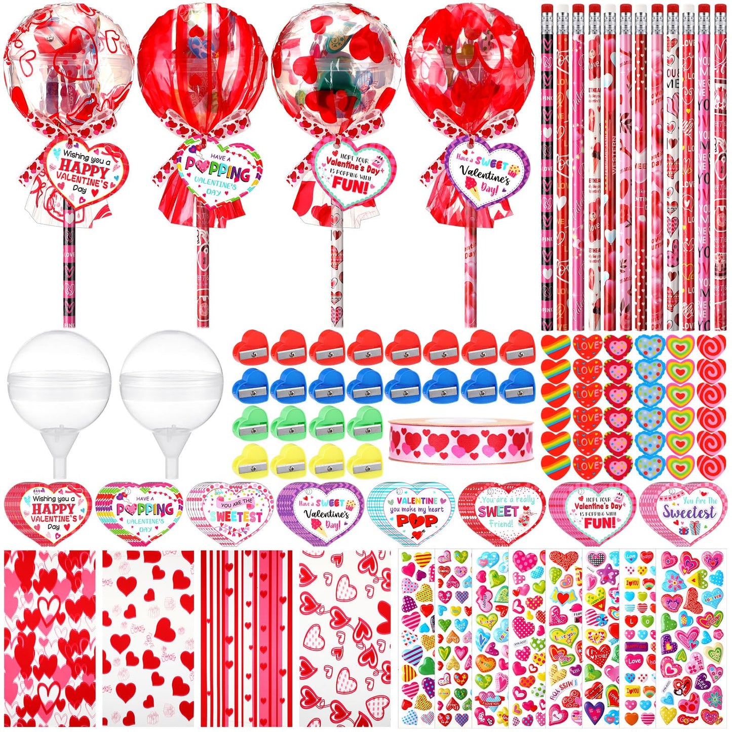 Epakh 48 Set Valentine Classroom Exchange Gifts Lollipop Valentine Gift Kit Giant Lollipop-shaped Party Favor Stationery Set wit