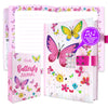 Decorably Glittery A5 Butterfly Diaries For Kids With Lock Code And Music, 80 Sheets Journal For Girls Ages 8-12, Little Girls D