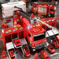 Fire Truck Toys for 3 4 5 6 Years Old Boys - 17.7 Extendable Ladder Big Truck with Water Spray, 12 Figures & 6 Alloy Cars, 180 T