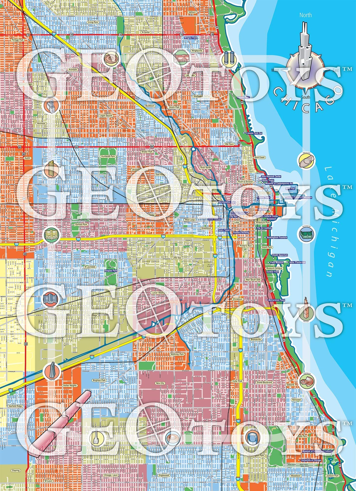 GeoToys Metropuzzle  Chicago Jigsaw Puzzles 1000 Pieces  Detailed City Map Geography Puzzle  Challenging mature-themed Puzzle  Fun Puzzles for mature-themeds  Family Puzzles  US City Map Poster Included