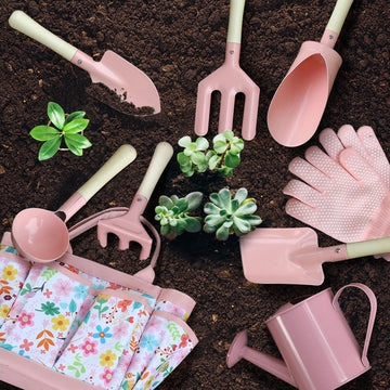 Qtioucp Kids Gardening Set 14Pcs Gardening Tools For Kids With Tote Bag,Watering Can, Shovel, Apron, Garden Book And More Educat