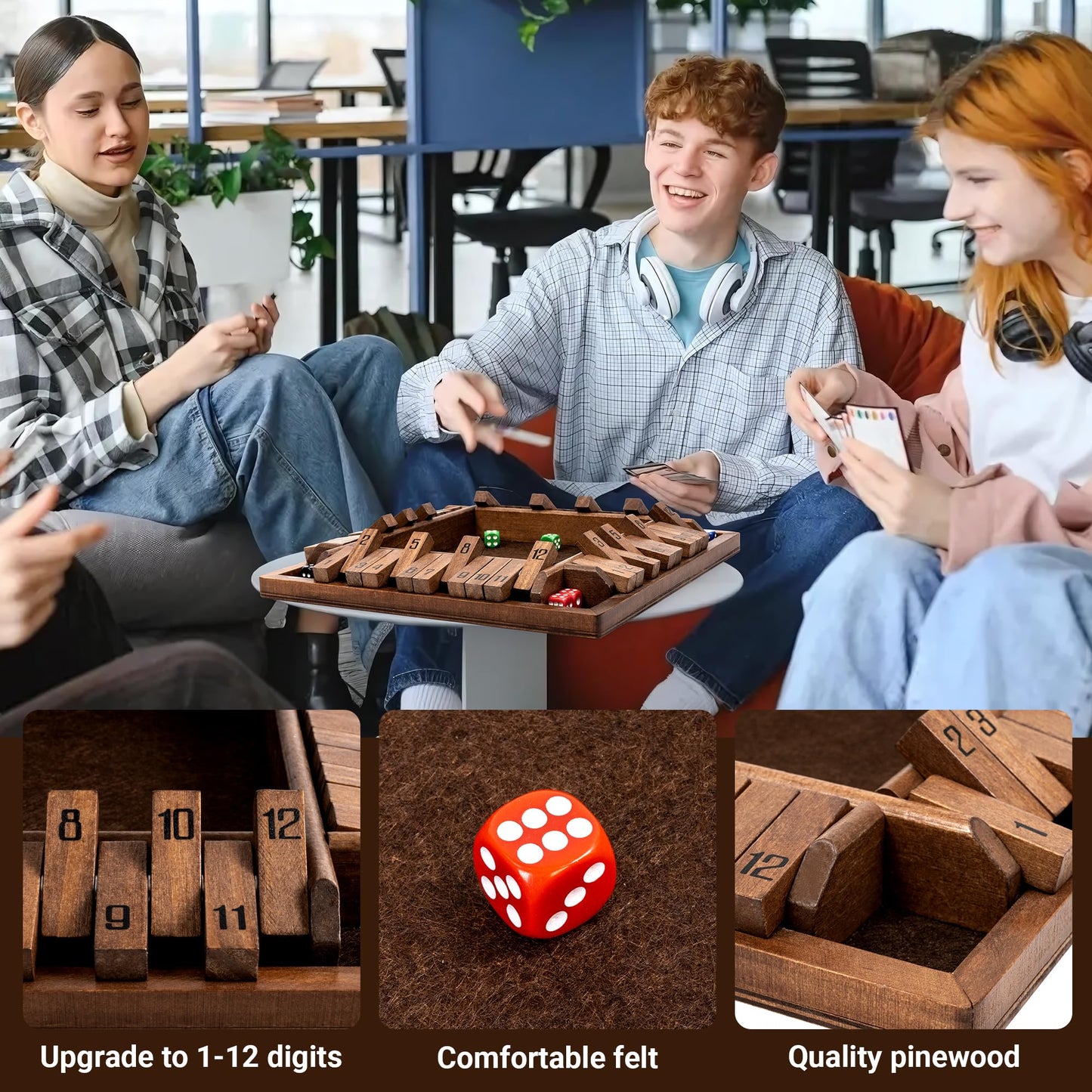 ropoda Shut The Box Game  Upgraded 12 Numbers Wooden Board Games for mature-themed and Kids  Shut The Box Dice Game -Addition Training  Fun for Family Game Night Vintage Style
