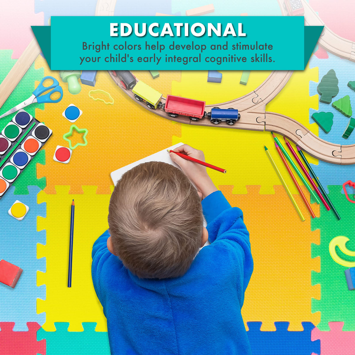 Prosource Foam Puzzle Floor Play Mat For Kids And Babies With Solid ...