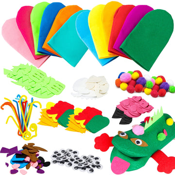 Watinc 12Pcs Hand Puppet Making Kit For Kids Art Craft Felt Sock Puppet Toys Creative Diy Make Your Own Puppets Pompoms Storytelling Role Play Party Supplies Christmas Gift For Girls Boys