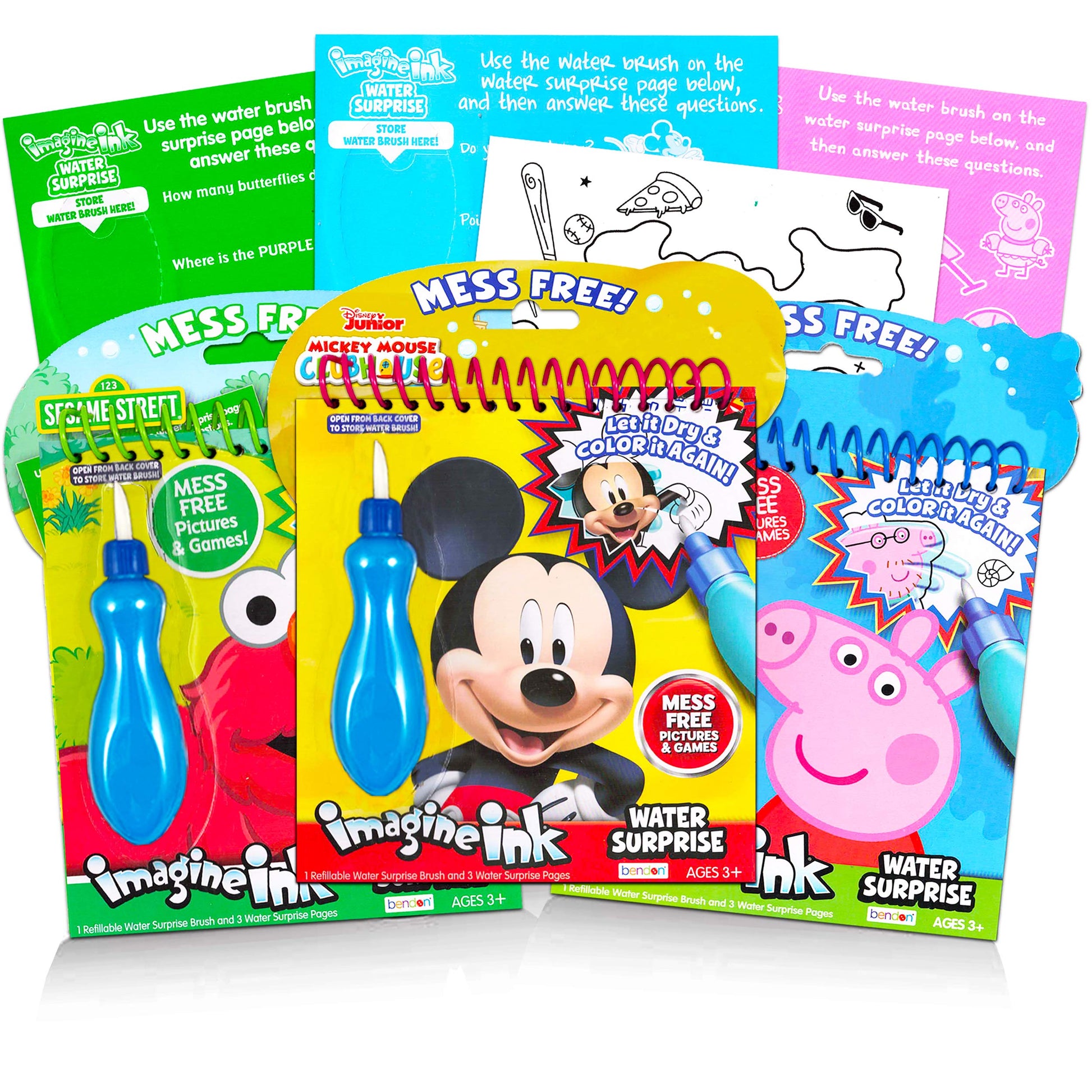 Imagine Ink Water Painting Books Set for Toddlers Kids Ages 3-5 ~ 3 Pack No Mess Paint with Water Books with Water Surprise Brus
