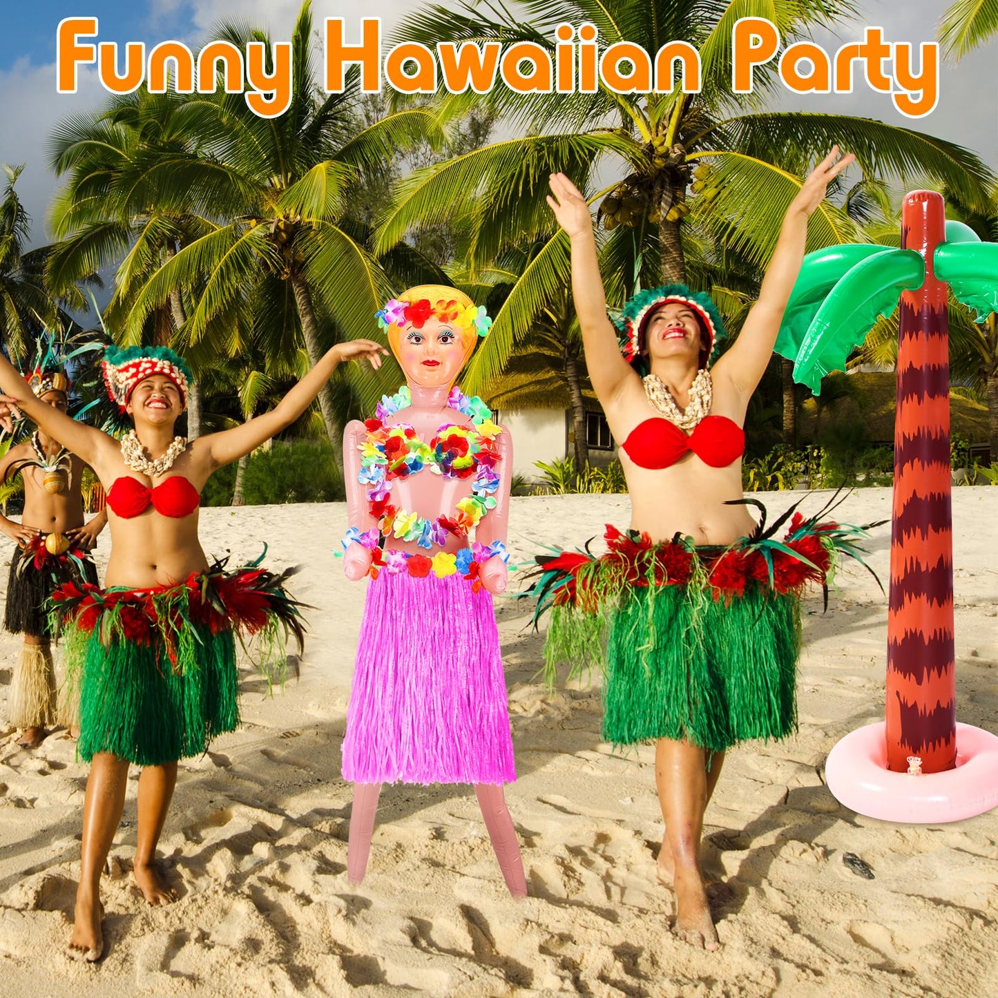 Liliful 8 Pcs Hawaiian Inflatable Blow Up Doll Set Includes 59 Inch No Moving Part Judy Doll Summer Inflatable Palm Tree Pool Ra