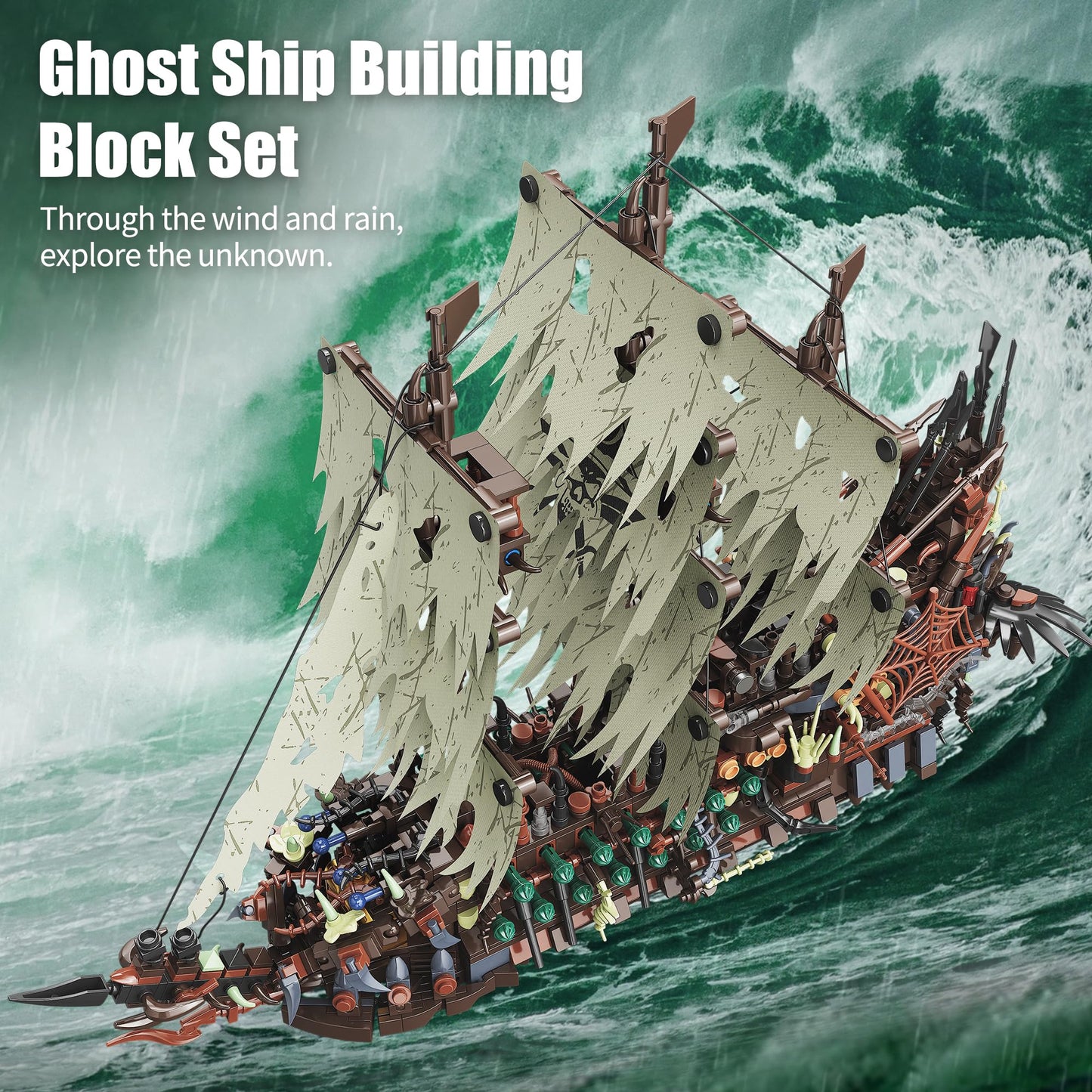 Tycole Pirate Ship Building Sets With Lights, Moc Flying Dutchman Model Toy Boat,Ghost Ship Building Blocks Sets,Christmas Birth