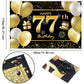 IMISI 77th Birthday Banner - Black Polyester Decorations for Men’s Birthday Party