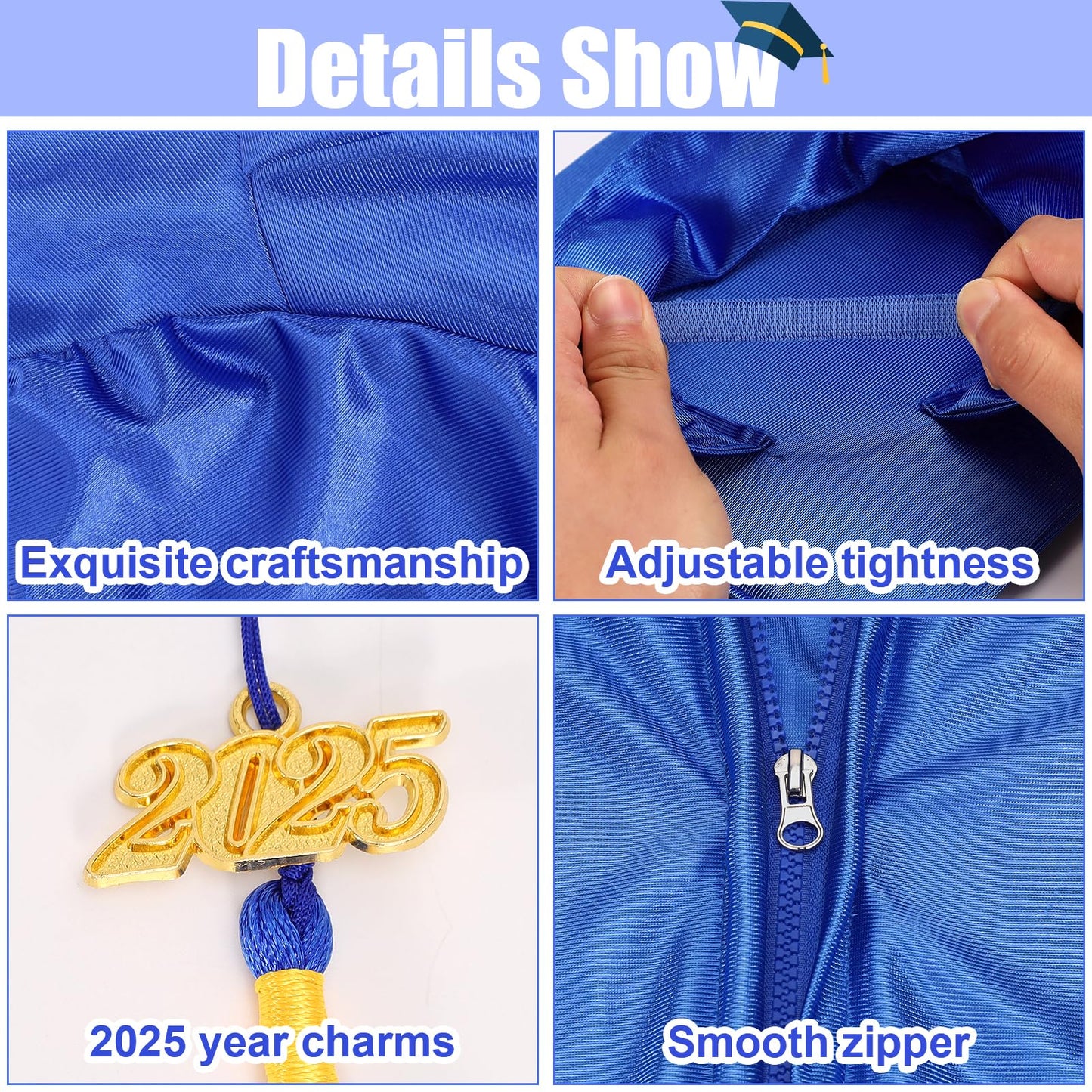 Vicamb 4Pcs Kindergarten Graduation Cap And Gown With 2025 Tassel,Graduations Stole,Kids Graduation Outfit For Graduates