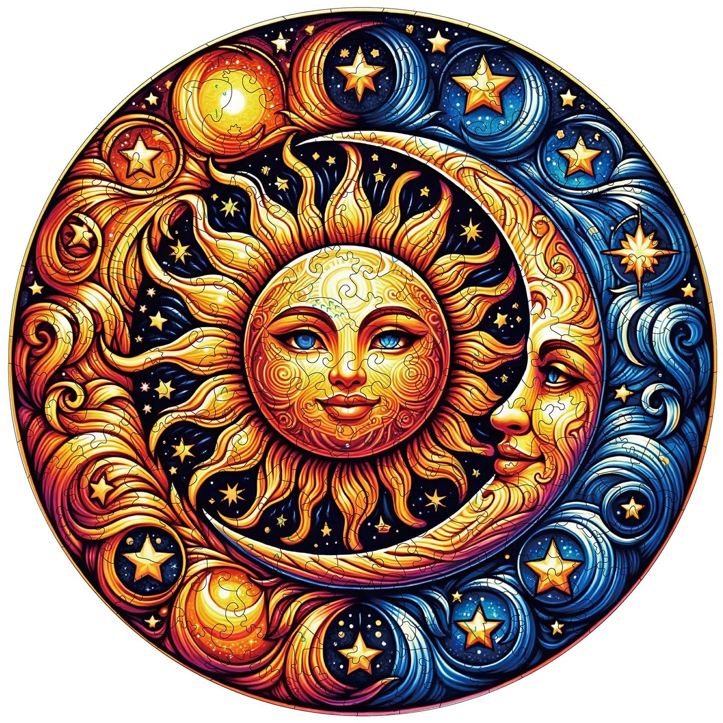 Sun and Moon Wooden Puzzles for mature-themeds  200pcs Wooden Jigsaw Puzzles for mature-themeds  Sun and Moon Unique Shaped Jigsaw Puzzles Creative Gift for Friend Family Game Medium Size 10'' x 10''