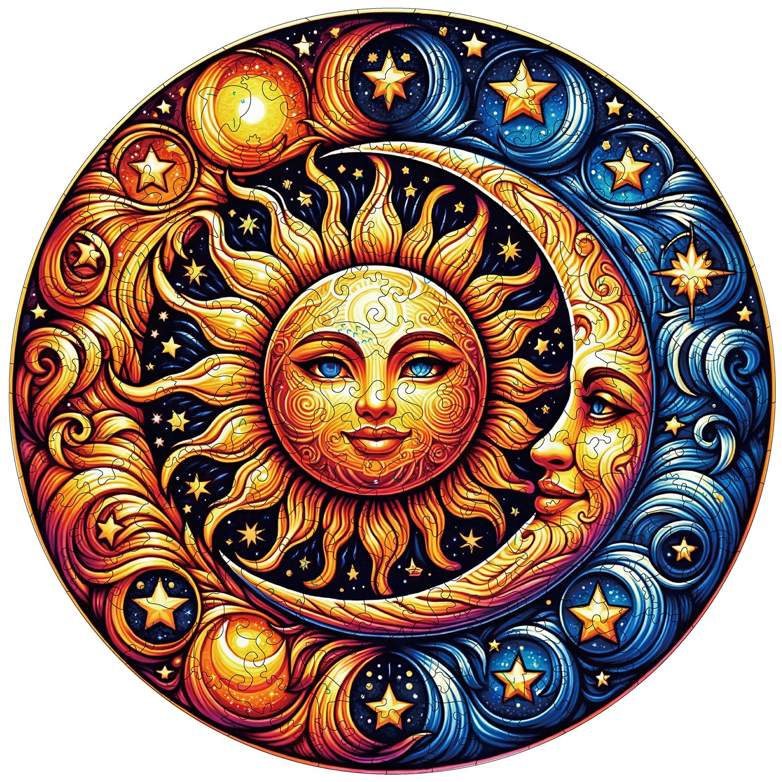 Sun and Moon Wooden Puzzles for mature-themeds  200pcs Wooden Jigsaw Puzzles for mature-themeds  Sun and Moon Unique Shaped Jigsaw Puzzles Creative Gift for Friend Family Game Medium Size 10'' x 10''