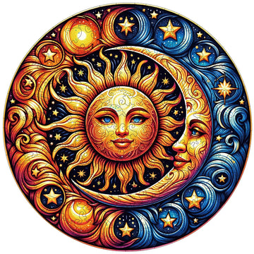 Sun and Moon Wooden Puzzles for mature-themeds  200pcs Wooden Jigsaw Puzzles for mature-themeds  Sun and Moon Unique Shaped Jigsaw Puzzles Creative Gift for Friend Family Game Medium Size 10'' x 10''