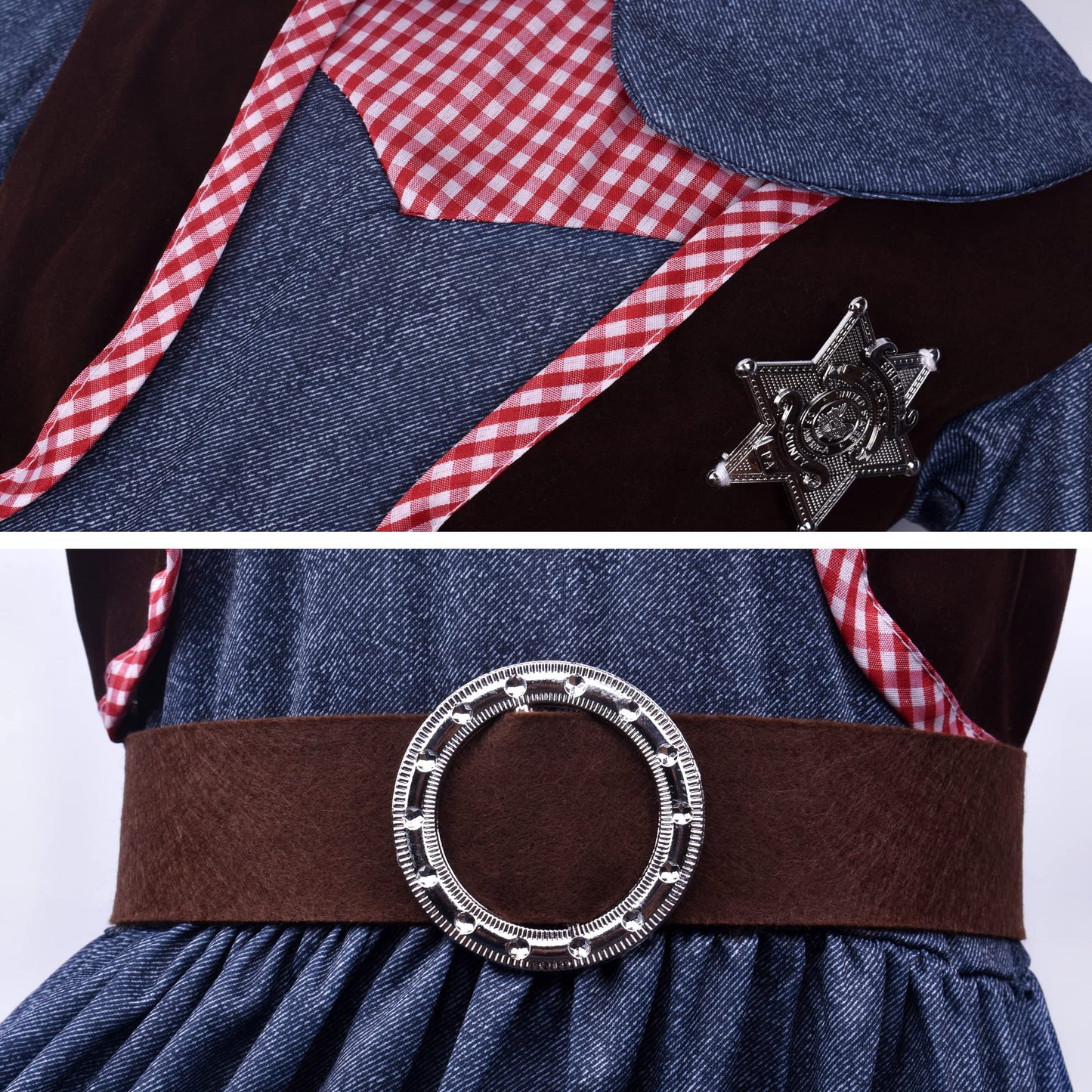 Zzihan Kids Cowgirl Costume Dress Outfits For Girls Role Play Cowboy Cowgirl Hat Bandanas Belt Sunglasses Dress Up Accessories F