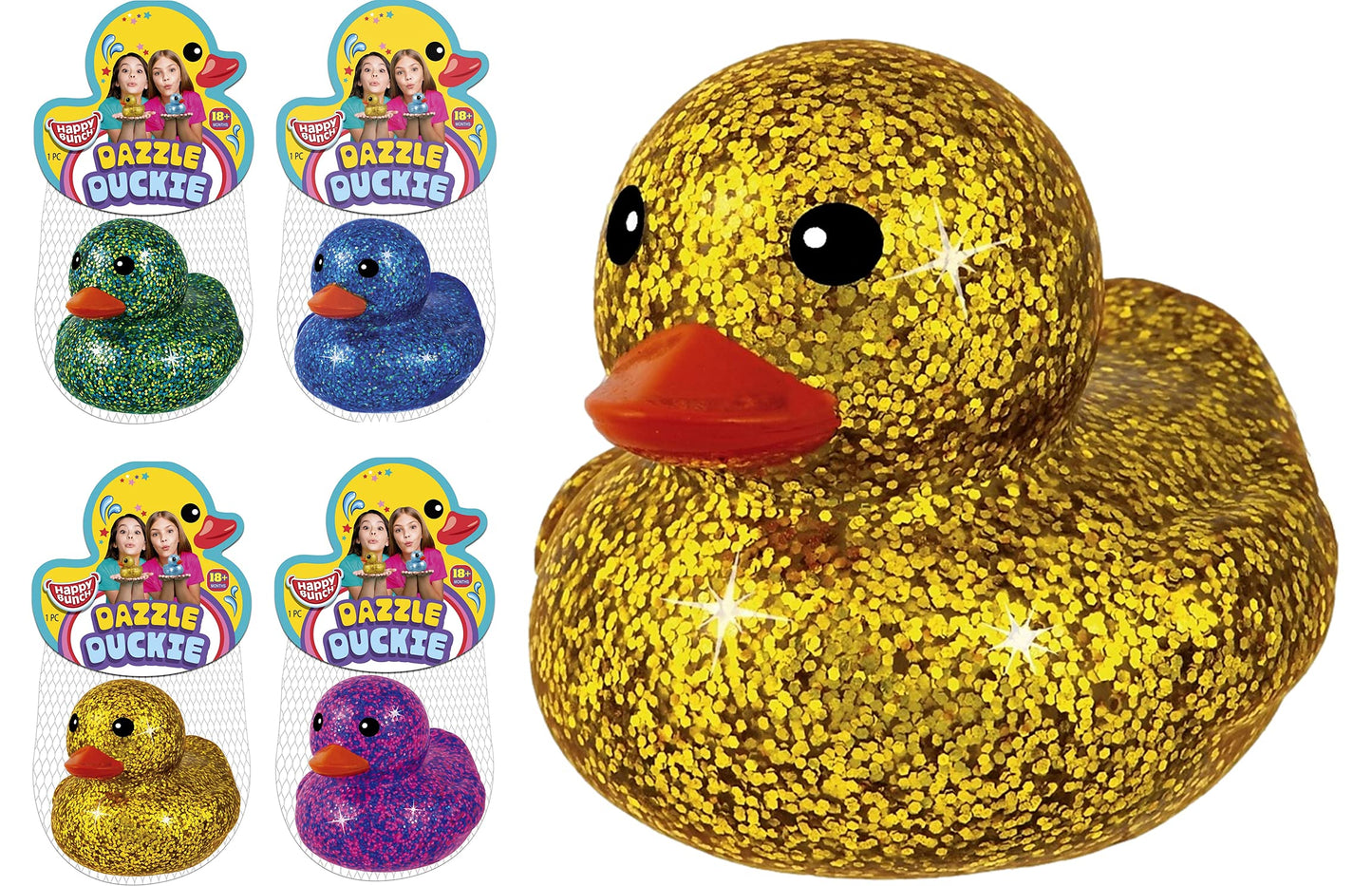 Ja-Ru Giant Glitter Rubber Ducks (4 Rubber Duckies Assorted) Baby Bath Toys & Pool Beach Essentials. Stress Relief Sensory Play 