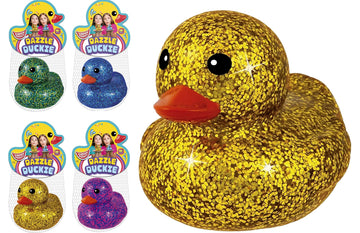 Ja-Ru Giant Glitter Rubber Ducks (4 Rubber Duckies Assorted) Baby Bath Toys & Pool Beach Essentials. Stress Relief Sensory Play 