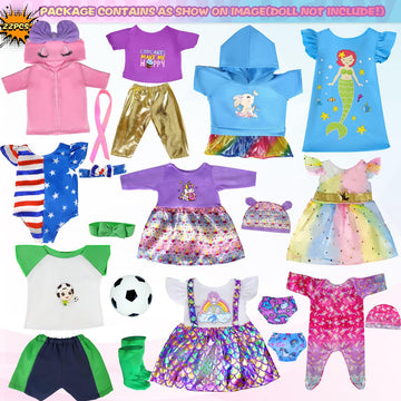 10 Sets 14-16-Inch-Baby-Doll-Clothes-Outfits Dress Headbands Accessories Compatible With 43Cm New Born-Baby-Doll, 15-Inch-Baby-Doll, 18-Inch Doll