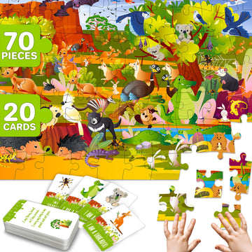 Quokka Search And Find Puzzles For Kids Ages 4-6 - Riddle Kids Puzzles 6-8 Years Old - 70 Unique Pcs | 20 Illustrated Guessing Cards | Engaging Children Themes - Australia Puzzle Gift For Toddlers 3-5