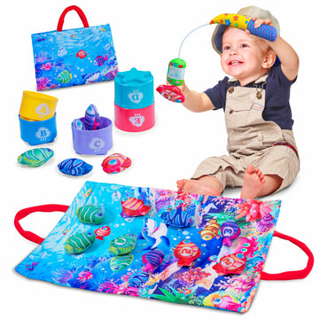 Infinno Count Learning Montessori Toys - For Babies & Toddlers 1-3 Year Old With 15 Numbered Fish & 5 Cups & 2 Fishing Rods- Sor