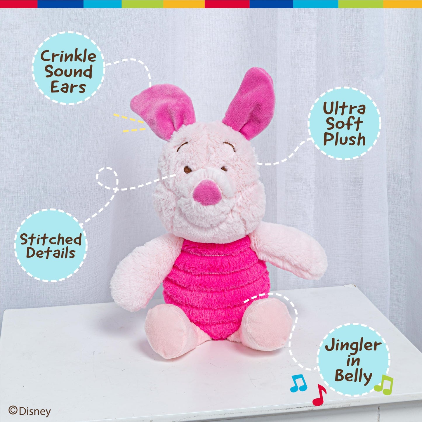 Kids Preferred Baby Winnie The Pooh And Friends Stuffed Animal With Jingle And Crinkle, Piglet 14” 9 Inch (Pack Of 1)