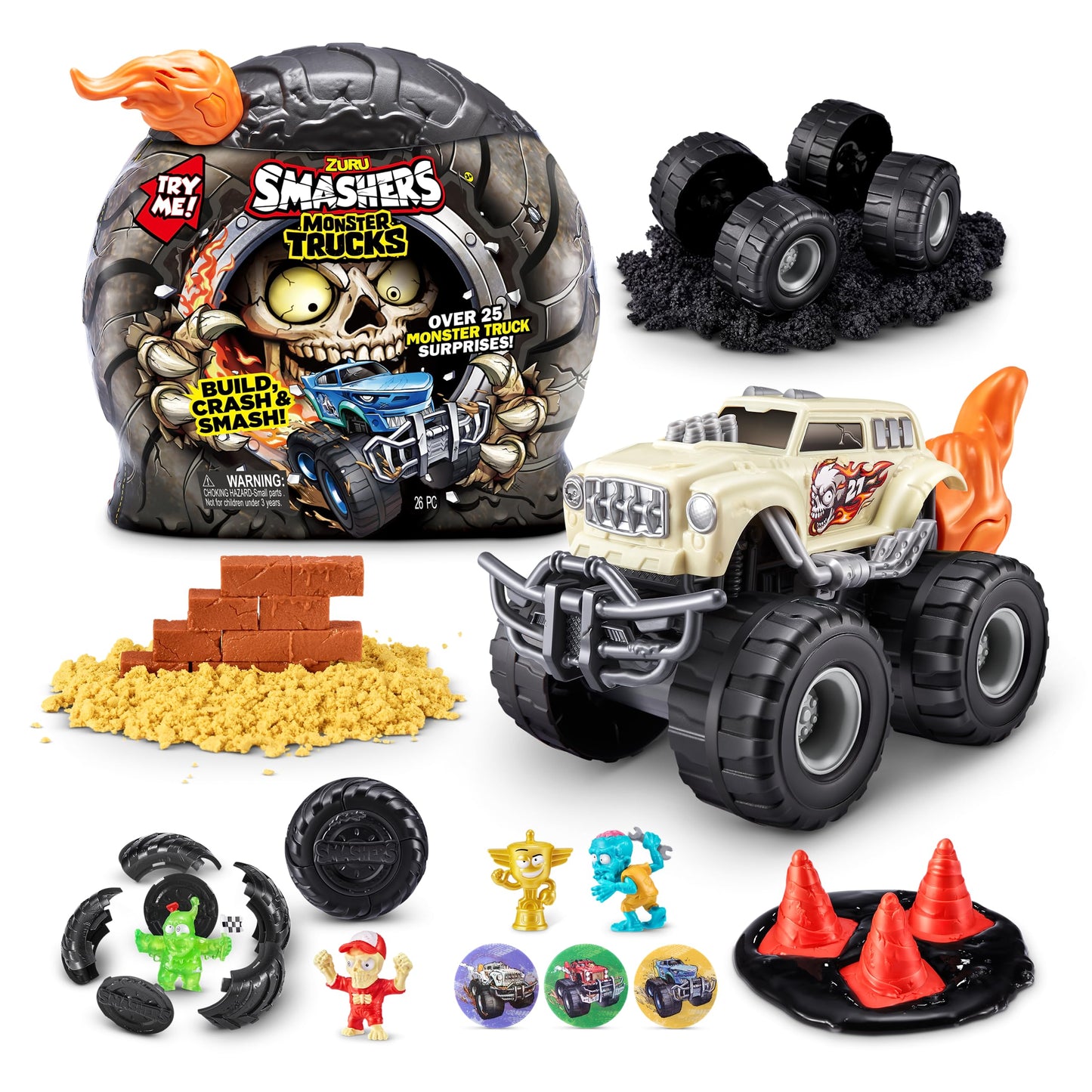 ZURU SMASHERS Monster Truck Surprise - Skull Truck, Medium Size, 25 Surprises, Collectible, Plastic