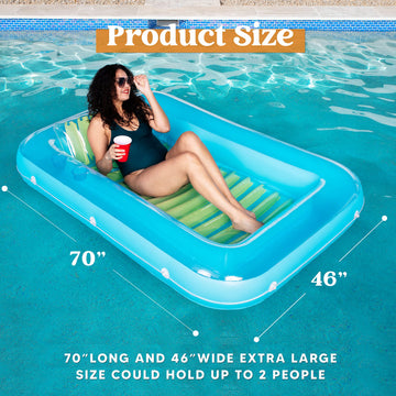 Sloosh Inflatable Tanning Pool Lounge Float  70 x 46 Sun Tan Tub mature-themed Pool Floats Raft for Pool Sunbathing Suntan Blow up Pool Lounger Tanning Bed Floatie for mature-themeds  L-Blue Green