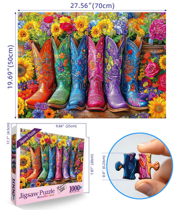Beautiful Boots And Flowers Puzzles For Adults 1000 Pieces Funny Colorful Vintage Artwork Vibrant Jigsaw Puzzles 1000 Pieces Cha