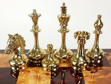 Real Brass Metal Staunton Bridled Knight Chess Men Set Gold And Black Chrome - No Board