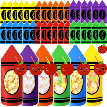 36PCS Back to School Goodie Bags Gifts Bulk: Students Teachers Party Favors, Plastic Candy Snack Crayon Treat Bag with Card, Tea