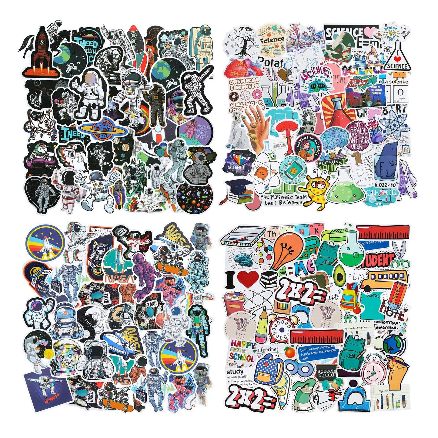 Zonon 200 Pieces Student Science Laboratory Stickers And Astronaut Space Sticker Set For Laptop Water Bottle Guitar Skateboard, Teens Kids Personalized Decals