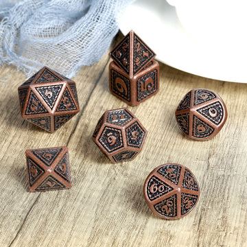 DNDND Metal Dice Set Dragon Scale 7 PCS Polyhedral Metallic Die with Gift Metal Case for DND Dungeons and Dragons D&D (Ancient C