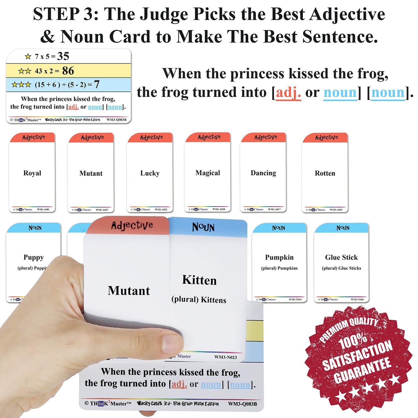 Think2Master Wacky Cards 3rd - 5th Grade. Math Card Game for Families & Classroom. Make Hilarious Sentences While Practicing Mat