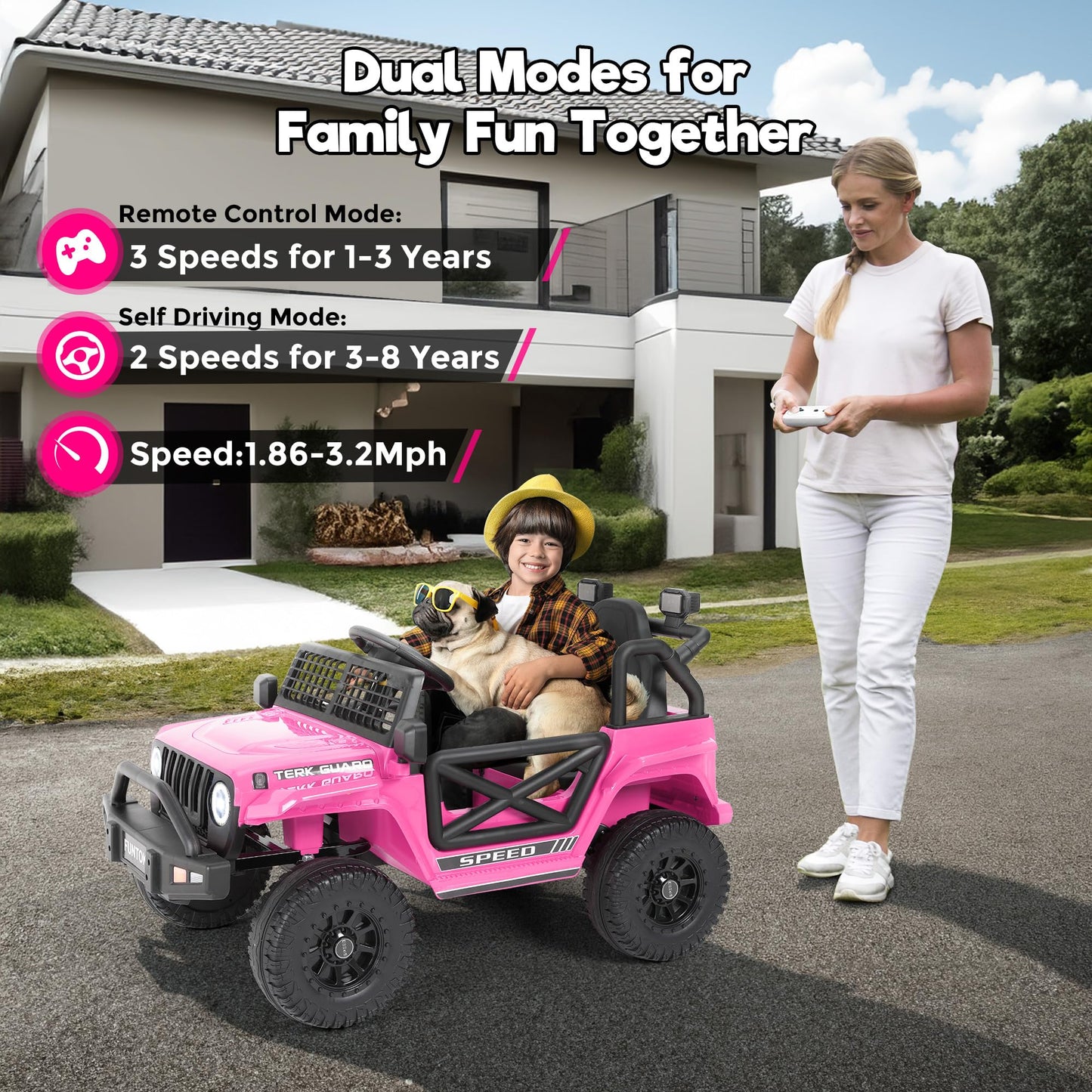Funtok 12V 7Ah Ride On Truck, Electric Car For Toddlers 1-3, Battery Powered Kid'S Electric Vehicles W/Parent Remote Control, Le