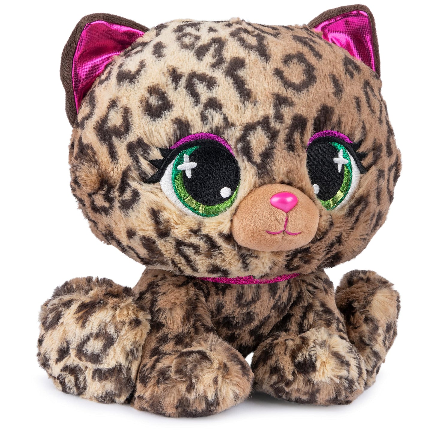 P.Lushes Designer Fashion Pets Sadie Spotson Leopard Cat Plush, Premium Stuffed Animal, Black And Pink, 9