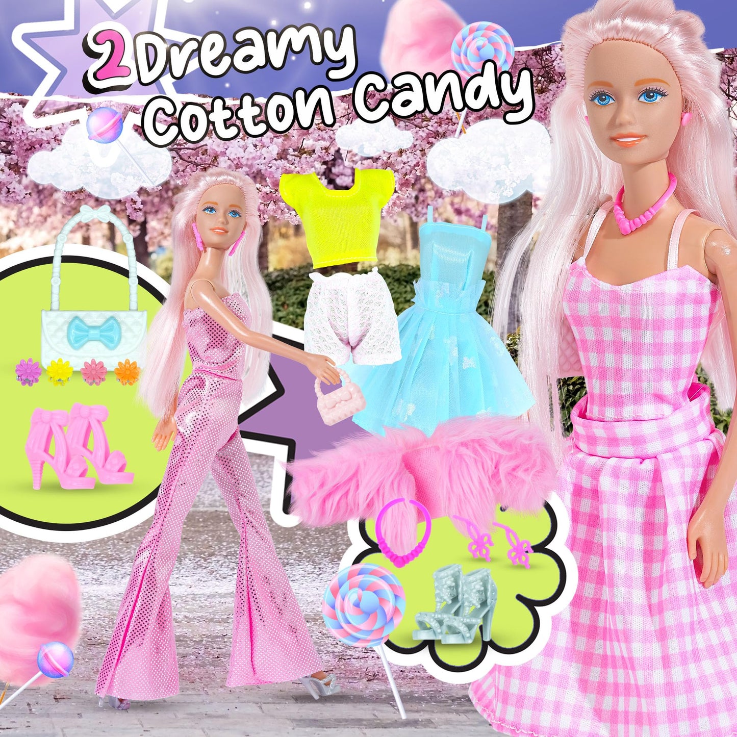 54 Pcs Extra Trendy Doll Clothes & Accessories Set With Doll 11.5 Inch | Girls Gift For Ages 5-7, Kids Toys For 3, 4, 5, 6, 7, 8