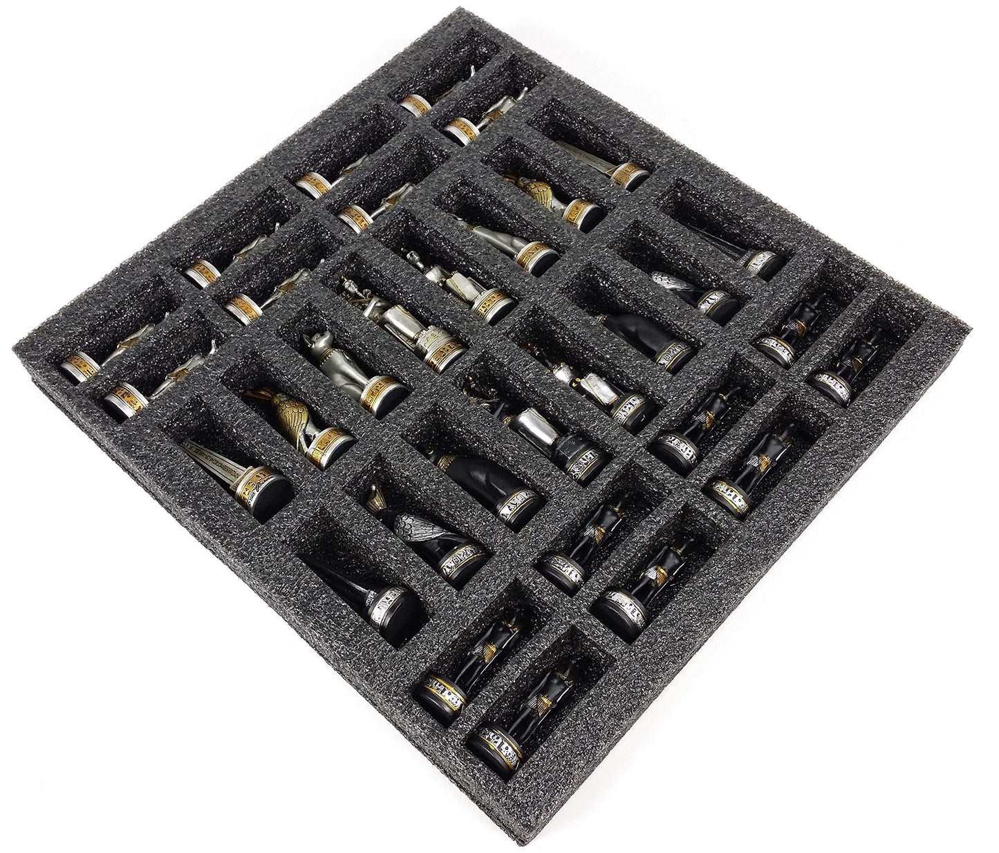 Egyptian Anubis Black and Silver Chess Men Set with Gold Accents - NO Board