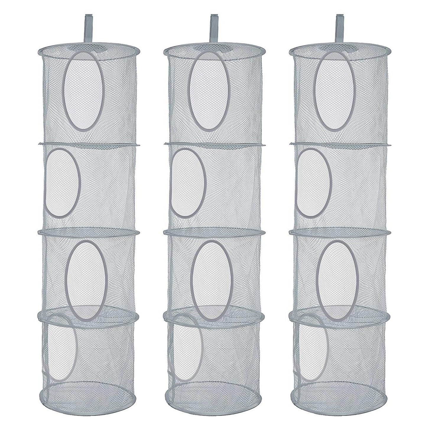 3Pcs Hanging Mesh Space Saver Bags Organizer, Foldable Storage Organizer 4 Compartments Toy Storage Organizer For Kid Room Toys,
