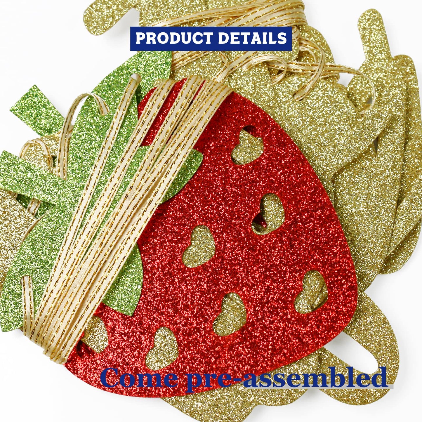 Berry First Birthday Banner, Glitter Strawberry Banner, 1St Birthday Decor (Gold)