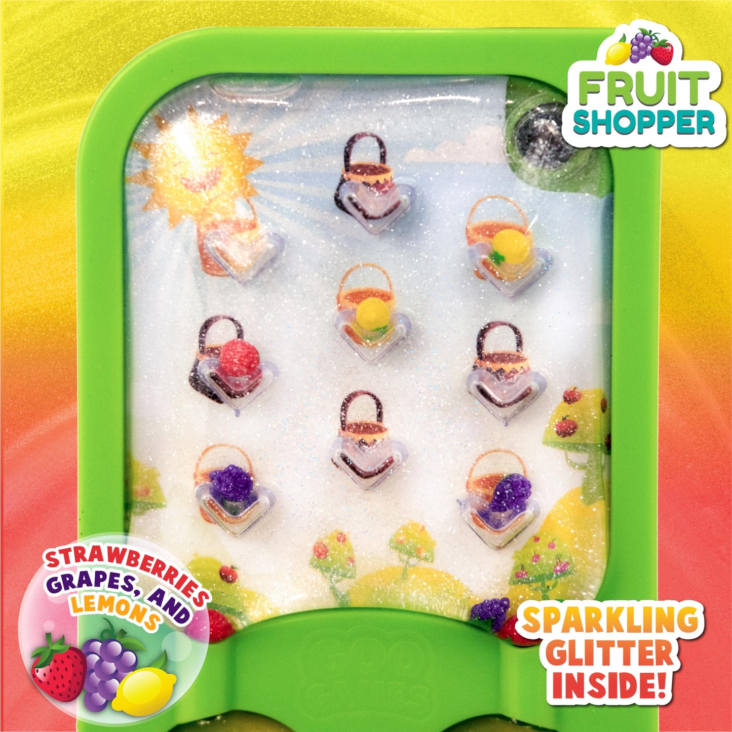 Sky Castle GooGames Hand-Held Water Game, Medium Size, Non-Toxic Plastic, Refillable, Fruits Color, 3 Game Cards Included